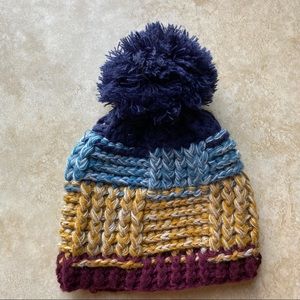 UO Sleeping on Snow Colorblock Knit Beanie with Pom